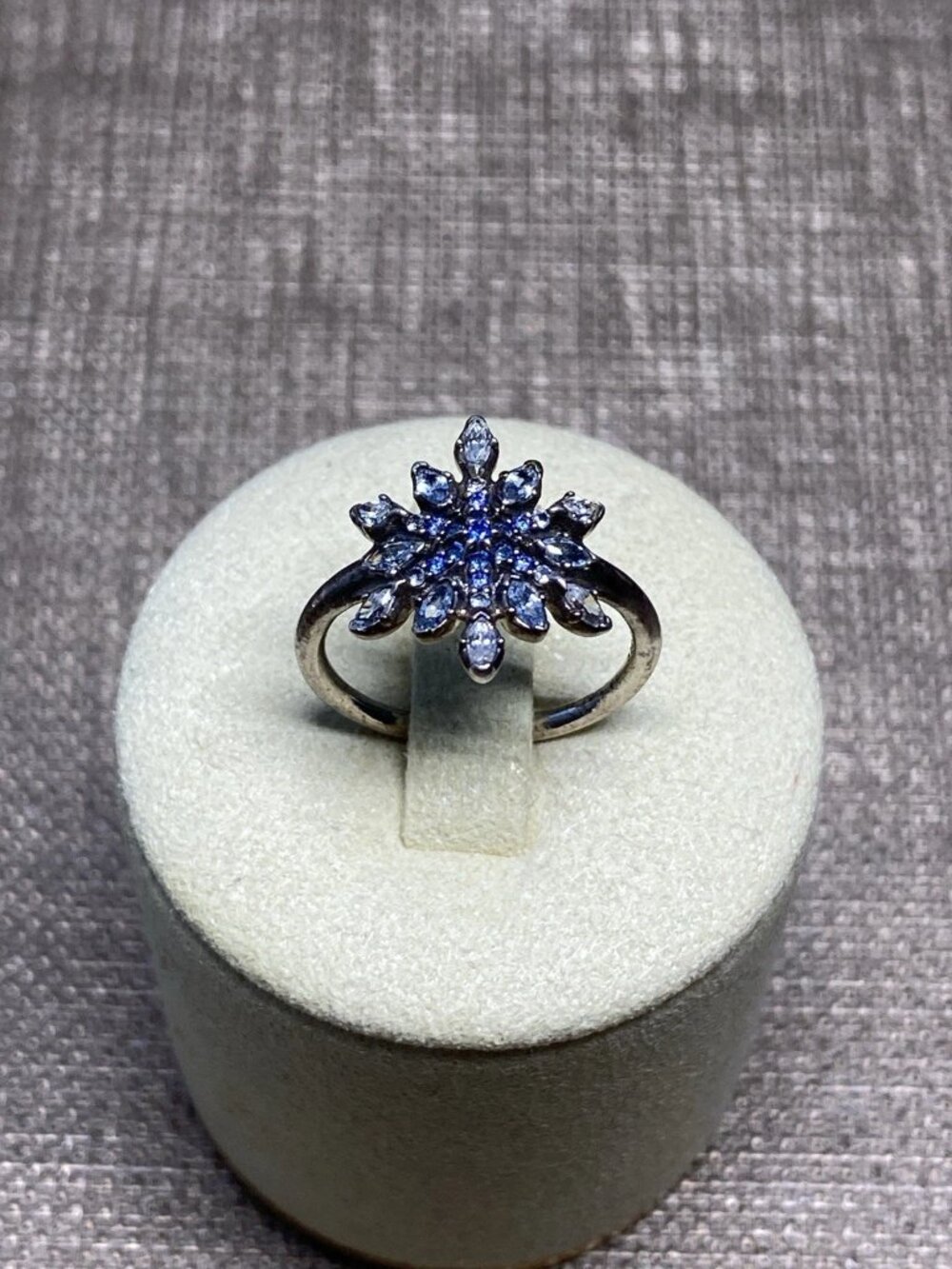 Pandora ALE 925 Sterling Silver Ring Blue CZ Snowflake Flower Size 6